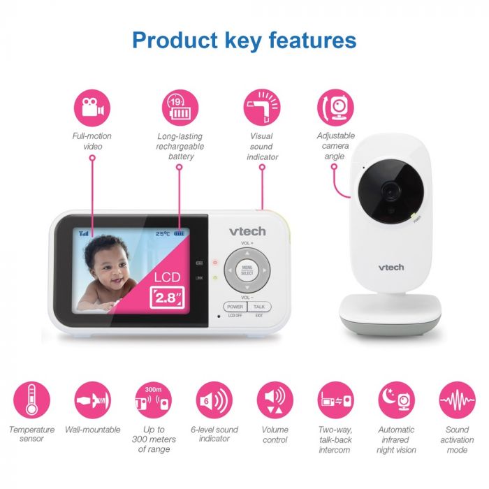 VTech 2.8" VM819 Video Baby Monitor - Night vision, long battery life, sounds & lullabies - Image 4
